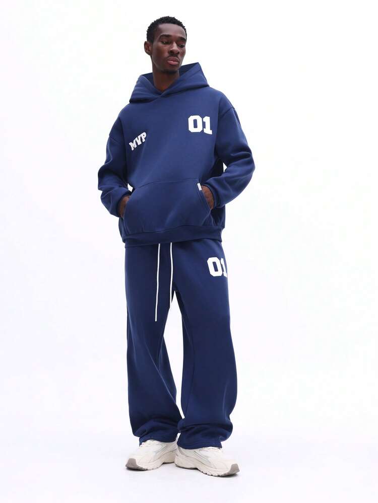 Navy Hoodie And Sweatpants Co-Ord Set With Print