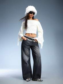 CUCCOO GRLICON Women's Black & White Rivet Button Design Flat Shoes For Christmas Y2K - Black and White - View 2