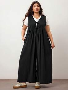 Enliva 大码女式阔腿连体裤，前系带带口袋，宽松版型，适合苹果型圆臀身材/2026/新年