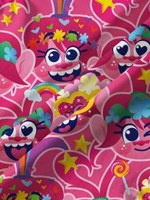 SHEIN Trolls Young Girl Cute Cartoon Pattern Round Neck Short Sleeve T-Shirt, Summer - White - View 5