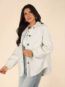 Coeurva 1pc White Fuzzy Knitted Ladies Jacket In Fall/Winter - Beige - View 1