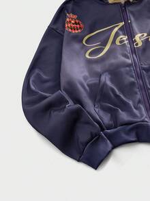 ROMWE MEN Áo hoodie có khóa kéo phong cách sinh viên thường ngày dành cho nam, Thu/Đông - Màu xanh hải quân - Xem 4