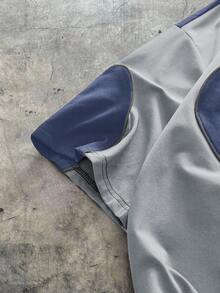 AXEPEAK Camiseta de manga corta con cuello alto, de corte holgado y con parches de colores contrastantes para hombre - Azul - Ver 4