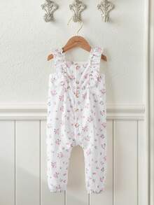 Souflis Souflis Baby Girls Toddler Vertical Striped Bow Print Square Neck Ruffle Hem Sleeveless Romper, Suitable For Spring/Summer Outings, Vacation, And Everyday Wear - Multicolor - View 2