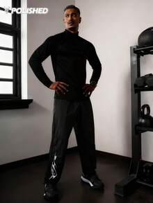 Acti Log Men's Sports Casual Zipper Half-Zip Long Sleeve T-Shirt Workout Clothes Running Tees & Tanks Workout Tops Gym Top Fall Compression Shirt Breathable Fitted Shirt Fall - Black - View 4