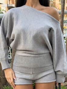 Ronhire 两件套宽松蝙蝠袖羊毛衫，灰色 - 灰色 - 查看 3