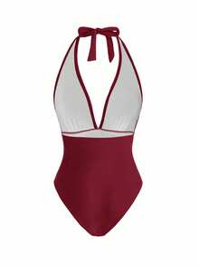 Swim Oasis Sunner Vacation 优雅浪漫海星装饰连体泳衣高端套装 - 酒紅色 - 查看 4