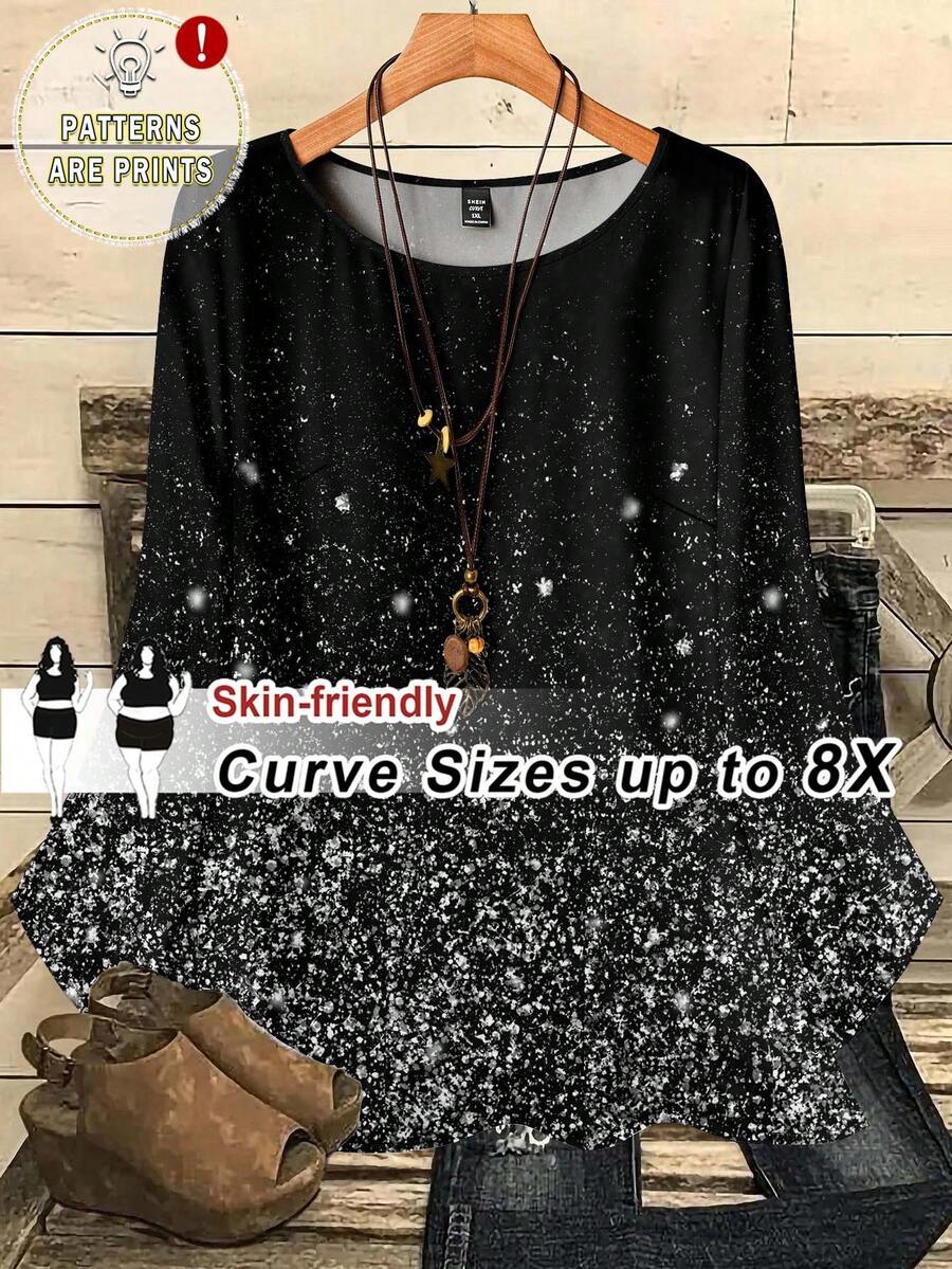 SHEIN CURVE+ Plus Size Women Casual Loose Blouses New Year Party - Multicolor - View 1