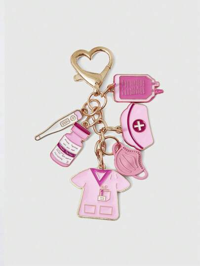 ROMWE Kawaii Colgante de aleación con tema de enfermera y médico, llavero rosa, colgante decorativo de mujer con hebilla, llavero, un regalo perfecto para el Día Internacional de la Enfermera, clásico, regalo, colgante de pareja, adecuado para bolsos, llaves, auriculares, fundas de teléfono, tema de enfermería, gracias enfermera
