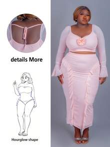 Fall Clothes For Women,WinterPlus Size Casual Vacation Solid Color Long Sleeve Top And Skirt 2 Pieces Set - Dusty Pink - View 1
