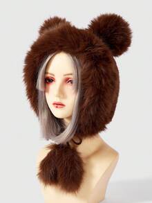 ROMWE Kawaii 1 chiếc mũ tai gấu bông, mũ mùa đông dày ấm áp cho phụ nữ, mũ len màu trơn đơn giản dễ thương, thích hợp để mặc ngoài trời - nhiều màu - Xem 5