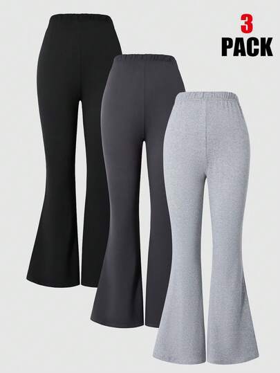 SHEIN Sparklyn 3 delar set med färgglada sport- och vardagsbyxor i bekvämt mode för kvinnor och tonårsflickor, utsvängda ben, lämpliga för inomhus/utomhus, fest, sport, resor, skola, pendling, alla tillfällen, vår/höst/vinter