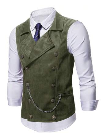 Manfinity AFTRDRK Men's Double-Breasted Chain Decorated Suit Vest