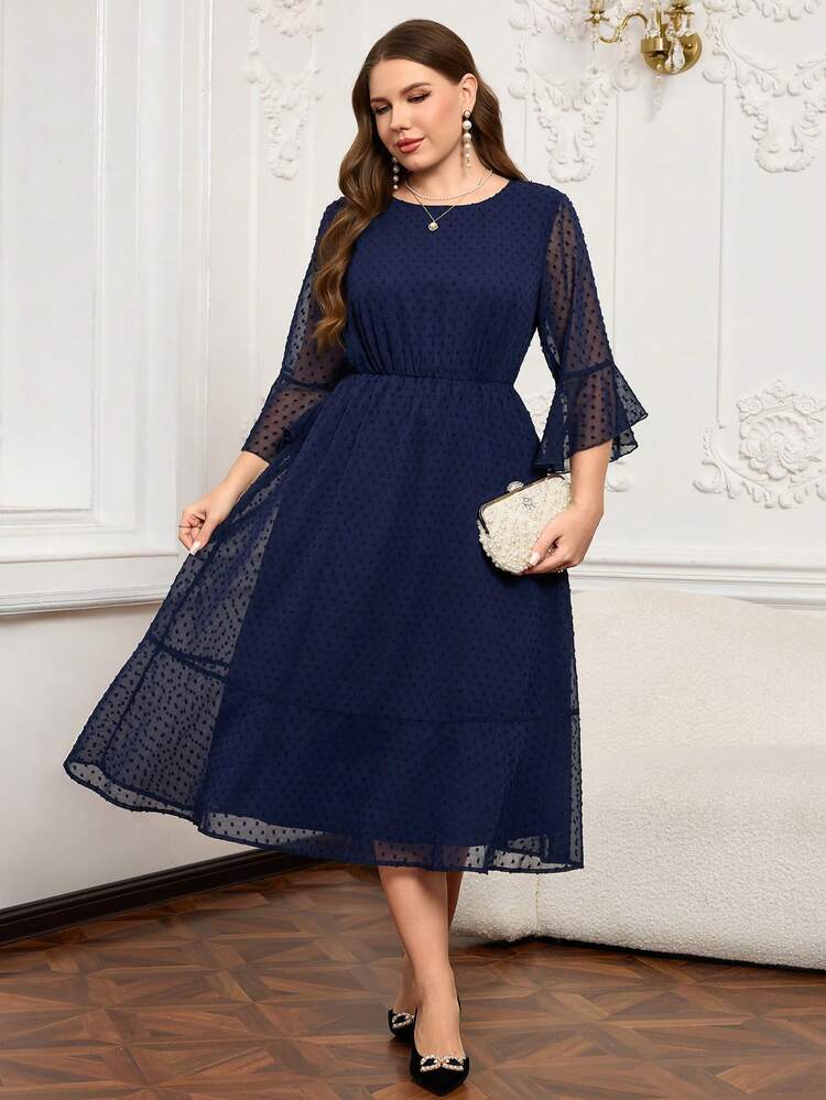 Plus Size Women's Elegant Polka Dot Long Dress Summer Outfits For Women Spring Break Outfits Valentine's Day Outfit Wedding Party Dress Birthday Outfits For Women Elegant Dress Women Holiday Outfits For Women 2026 New Clothes,Simple And Fashionable For Everyday Wear, Plus Size Winter Clothes,Comfortable And Breathable,New Year Clothes,Date Night Outfits Women  Elegant Dress Women,Vacation Outfits Women ,Holiday Outfits For Women,Spring Outfit Women ,Valentine Outfits For Women Navy Blue Wedding