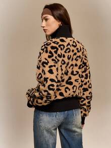 Hanevo Casual Leopard Print Zip-Up Turtleneck Sweatshirt, Autumn/Winter - Multicolor - View 2