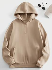 HIMLAND Men's Solid Color Long Sleeve Hooded Sweatshirt, Elegant Minimalist For Daily Commute - Khaki - View 1