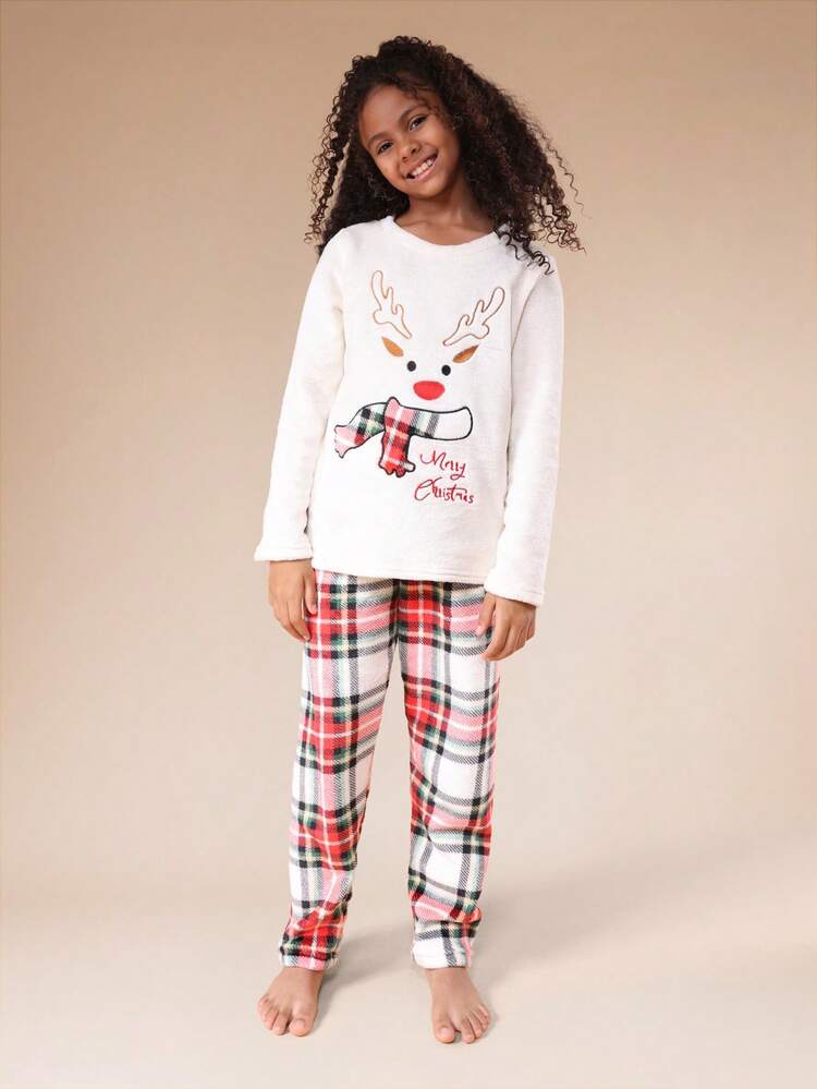 Christmas Reindeer Top With Plaid Pants