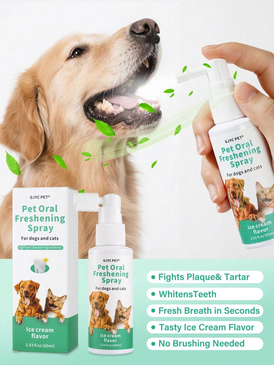 PETSIN Xịt thơm miệng cho chó và mèo - 2,03 fl oz, hương kem, khử mùi hôi miệng nhanh chóng, chăm sóc răng miệng không cần đánh răng cho hơi thở thơm mát - màu xanh lá - Xem 1