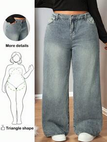 Truni Quần Jeans Ống Rộng Rộng Đa Năng Thường Ngày Có Túi Miếng Dán MOD Plus - Rửa trung bình - Xem 1