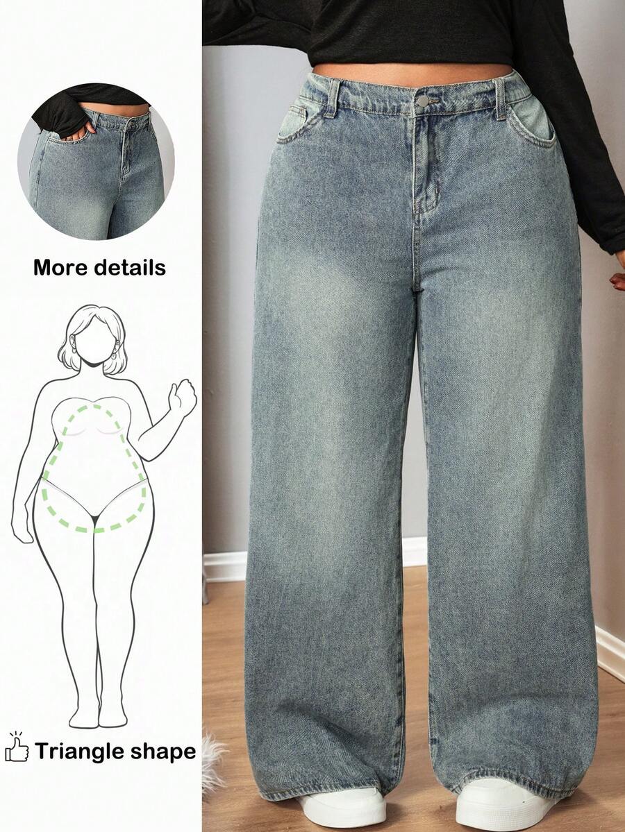 Truni Quần Jeans Ống Rộng Rộng Đa Năng Thường Ngày Có Túi Miếng Dán MOD Plus - Rửa trung bình - Xem 1