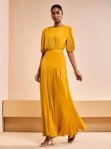 Zivah 2026春夏新品上市 音乐节、复活节、圣帕特里克节、情人节、约会、西部风、游牧风、生日派对、毕业典礼、大学、学生、日常休闲、基础款、休闲、度假、邮轮、海滩、日光浴、爆款、街头风、婚礼宾客、波西米亚风、通勤、早午餐、机场、派对、假日郊游、办公室着装 黄色荷叶边长裙 - 黃色 - 查看 4