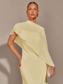 COSMINA 2pcs Women's Set, Crop Top And Dress, Fashionable Outfit, Elegant Romantic Set, Valentine's Day Dress, Suitable For Party, Gathering, Date, Wedding Guest Dress, Light Yellow Dress Set, Light Yellow Dress Women - Light Yellow - View 3