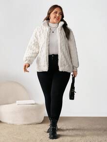 Enliva Ry2ky Plus Size Women's Casual Simple Fluffy Long Sleeve Jacket,Winter Clothes, For Apple Rounded Body Shape - Beige - View 8
