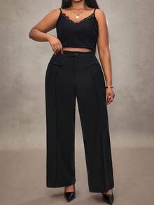 Truni Pantalones rectos casuales/de negocios de un solo color, talla grande - Negro - Ver 3