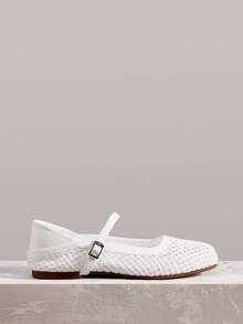 Styleloop Women's Round Toe Flat Woven Mesh Fabric Sandals, Fashionable Minimalist Elegant Vacation Flat Shoes, Bohemian Style For Music Festival, Party Outfit - White - View 1