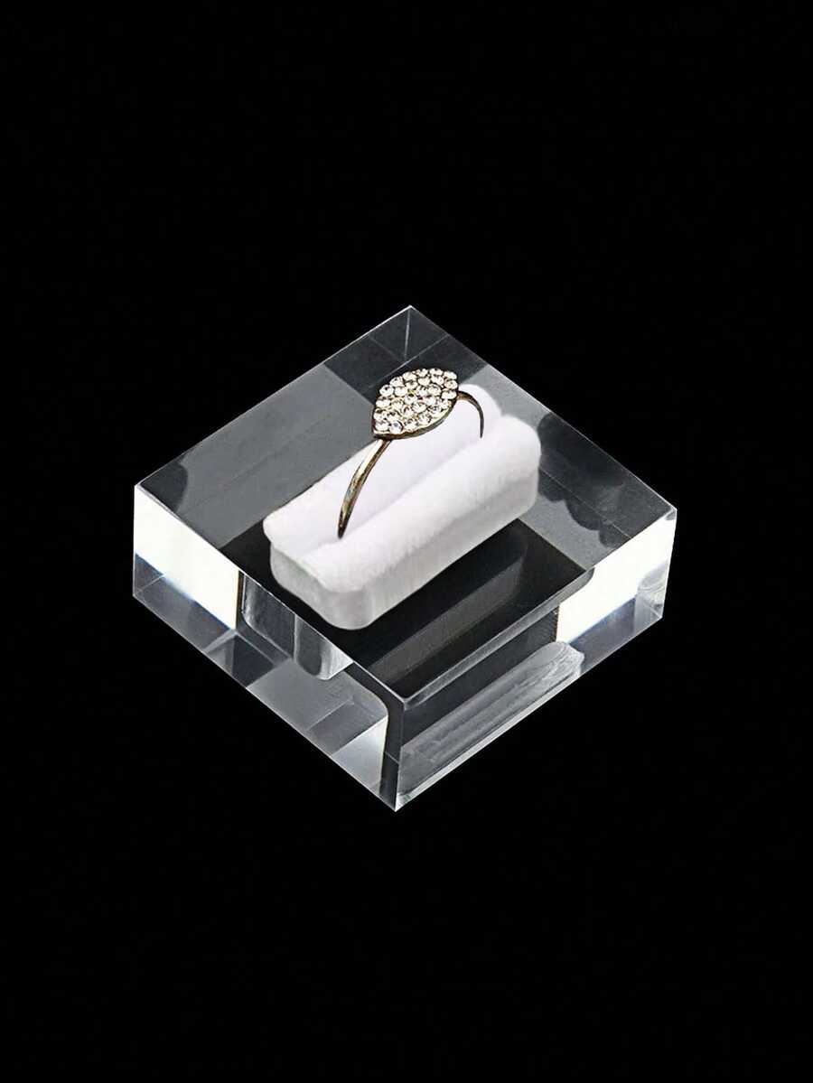 Clear Square Acrylic Ring Display Stand Holder | Jewelry Organizer For Craft Shows, DIY Photo Props, Retail Showcase | Valentine Gift - Transparent white velvet - View 1