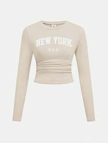 SHEIN Tween Girls Versatile Butterfly Pattern Long Sleeve Top And Pants 2 Pieces Set, Light Grey - Khaki - View 4