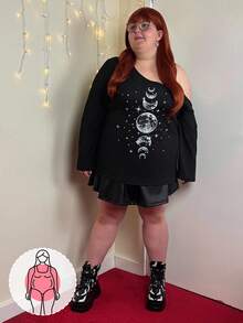 Enliva Abidrinkell Plus Size Women Moon & Star Print Sleeveless Camisole Long Sleeve T-Shirt, Spring And Autumn And Winter, For Apple Rounded Body Shape - Black - View 6