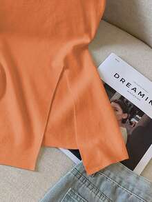 GlowEve Top sin mangas de unicolor con hombros oblicuos, versátil y de moda para el verano - Naranja - Ver 4