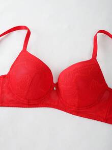 DesireSculpt 1pc Sexy Lace Simple Gather Push Up Wireless Bra For Small Bust Women - Red - View 3