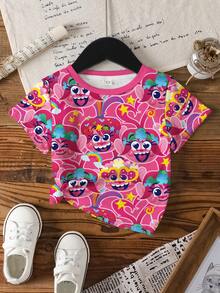 SHEIN Trolls Young Girl Cute Cartoon Pattern Round Neck Short Sleeve T-Shirt, Summer - White - View 7