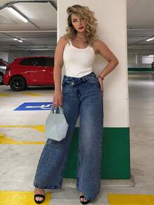 Jeta Ari Pantalon en jean à jambe droite avec taille basse pour femmes - Jean bleu - Voir 6