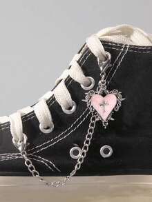 ROMWE 1pc Vintage Gothic Flame Cross Chain, Metal Heart Decor Chain, Crossbody Bag Strap Pendant, Suitable For Decorating Boots - Pink - View 1