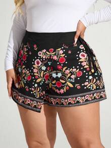 Truni Elyhuante_03 Plus Size Women's Black Casual Shorts, Beach Wrap Skort, Romantic Shorts For Valentine's Day Date, Summer Skort For Women, Beach, Wedding Guest, Romantic Skort Coconut Girl Nashville Festival For Women Country Concert Summer Boho Women's Brunch Skort For Women Beach Vacation City Break Holiday Western Skort For Women Western Wear Women Plus, For Pear Triangle Body Shape - Black - View 3