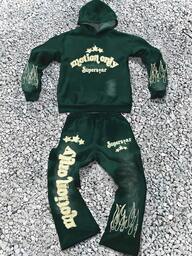 Teen Boy Casual Minimalist Autumn New Y2K Hiphop Style Star, Flame, Cool English Letter Graphic Hoodie & Flare Pants Set