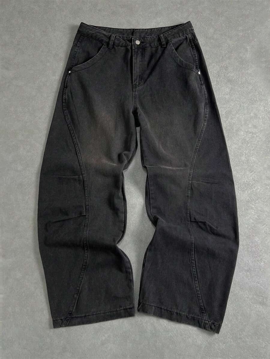 Manfinity ZONE917 Men Fashionable Solid Color Loose Fit Casual Jeans - Black - View 1