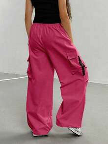 Sparklyn Tween 女童休闲松紧腰多口袋工装裤 - 玫紅色 - 查看 2
