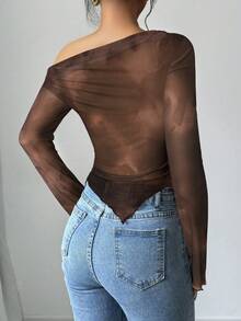 Firerie Women's Fashion Sexy Tie-Dye Asymmetric Long Sleeve T-Shirt Bohemian Romantic  Glamorous Party Elegant - Brown - View 2