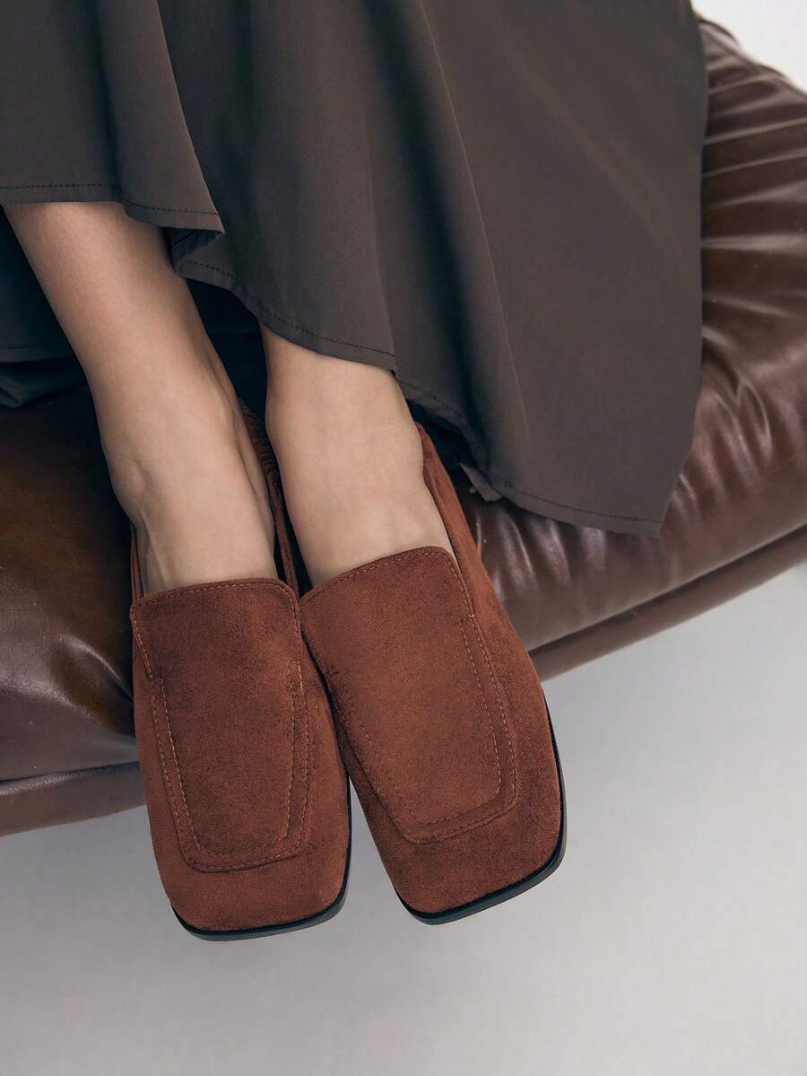 Mnmlis 女士休闲百搭通勤简约平底乐福鞋 - 咖啡棕 - 查看 1
