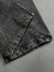 Manfinity ZONE917 男士纽扣口袋直筒休闲宽松牛仔裤，街头潮流百搭 - 灰色 - 查看 4