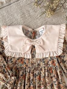 Baby Girls Elegant Floral Print Color Block Bowknot Dress - Multicolor - View 6