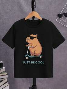 Camisetas de niños camisetas de  con estampado gráfico camisetas de manga corta para niños de 4 a 16 años? Ultra Fashion  cuello redondo  manga corta camiseta deportiva camiseta casual adolescente personalidad para niños y niñas - Negro - Ver 1