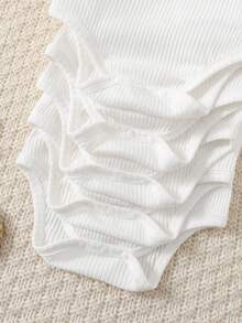 Cozy Pixies 5pcs/Set Newborn Baby Boy/Girl Solid Color Soft Knit Sleeveless Bodysuit - White - View 7
