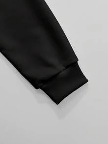 Sparklyn 1 Set Tween Girls Casual Fashionable Minimalist "67" Graphic & Ice Cream Print Long Sleeve Crew Neck Sweatshirt And Flare Pants Outfit, Suitable For Outings, Autumn/Winter - Black - View 3