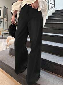 DAZY Loose High Waist Slimming Straight Leg Jeans, Minimalist & Versatile, Comfortable Ankle Length Pants For Women - Black - View 2