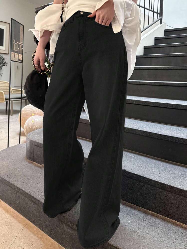 Loose High Waist Slimming Straight Leg Jeans, Minimalist & Versatile, Comfortable Ankle Length Pants For Women